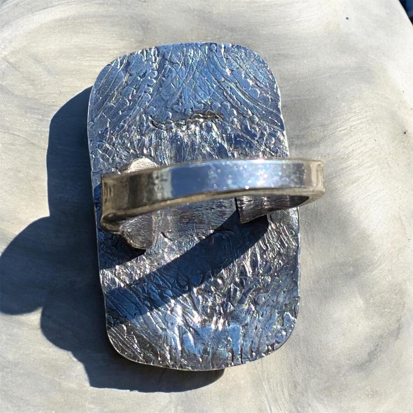 Handmade Malachite Ring with Vintage Industria .900 Silver Spoon Band