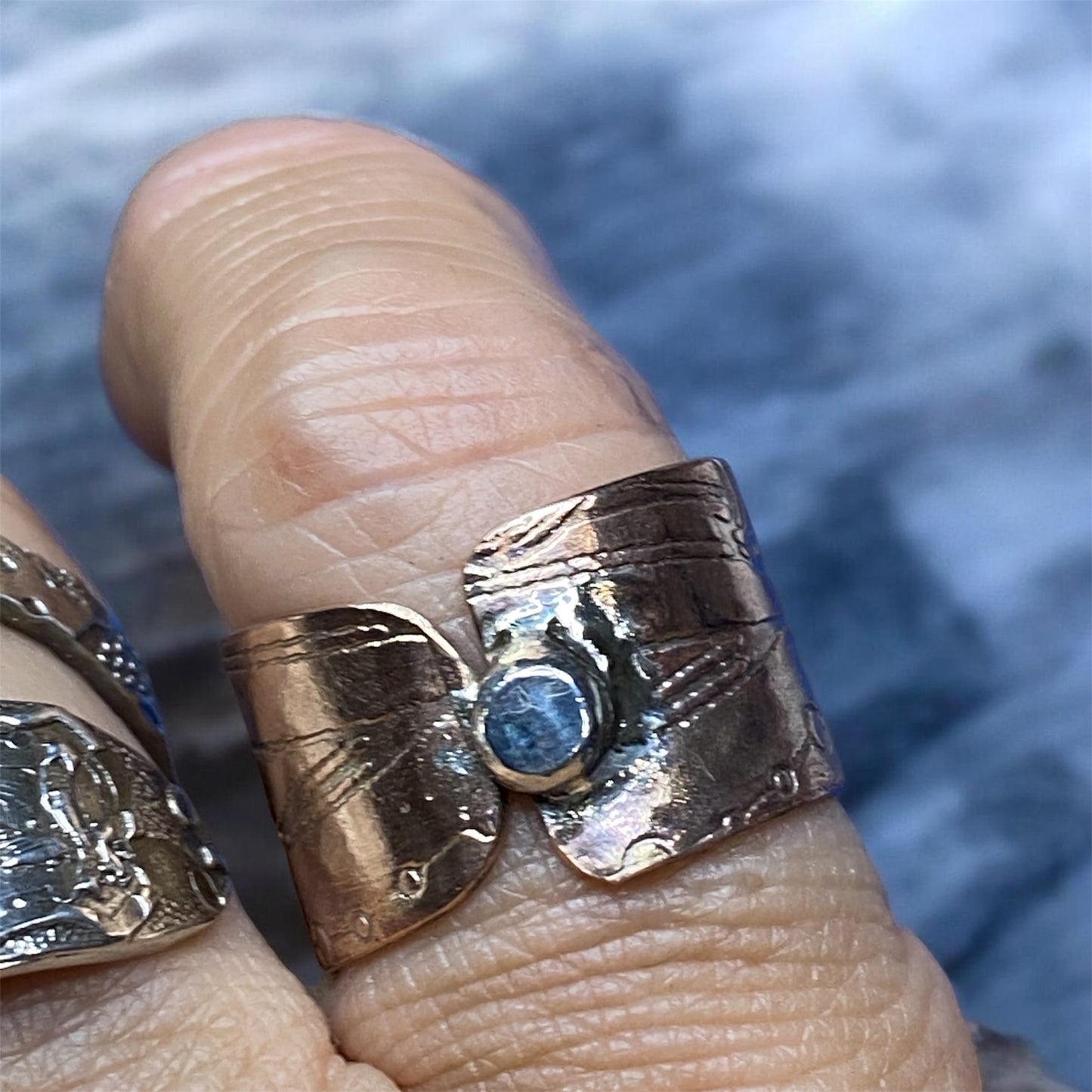 Handcrafted Copper Ring with Sterling Silver Accent