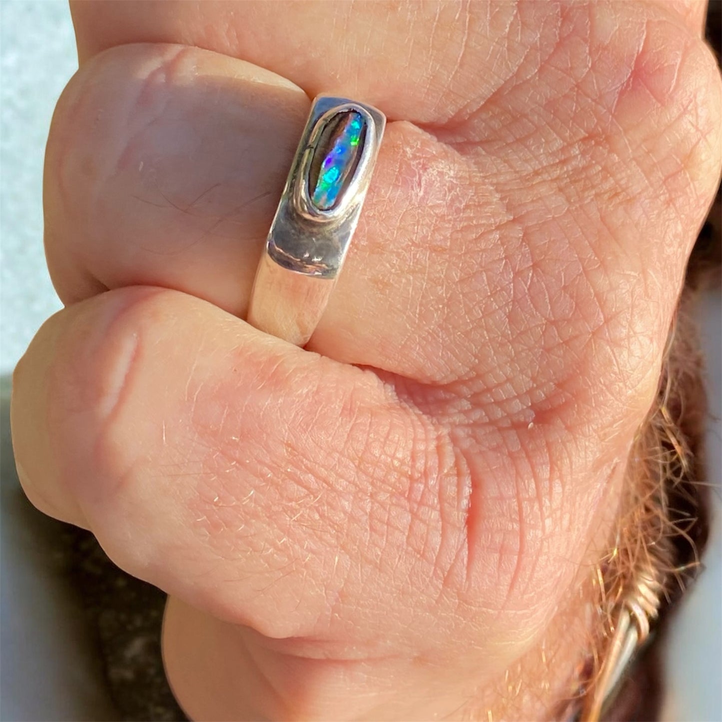 Queensland Boulder Pipe Crystal Opal Sterling Silver Signet Ring Size 10.5