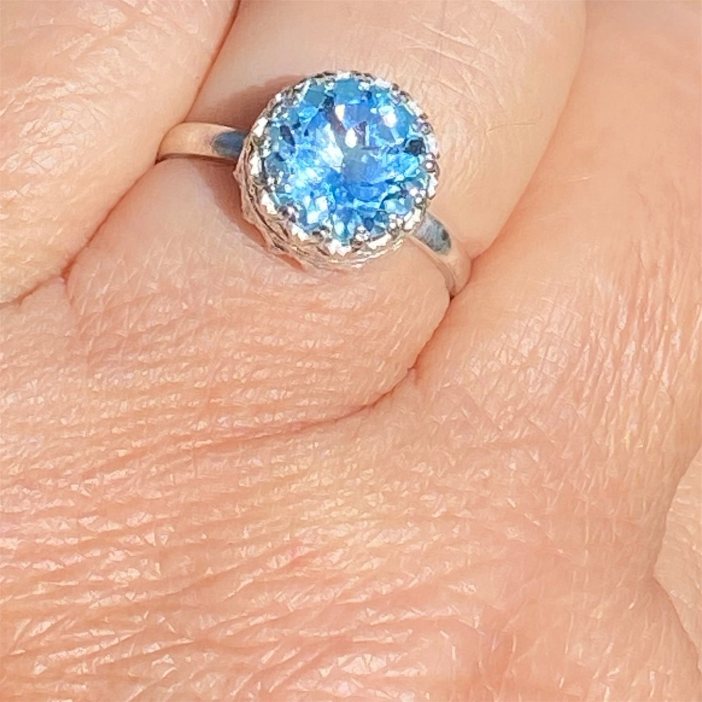 Handcrafted 3ct Brazilian Blue Topaz Sterling Silver Ring Size 7