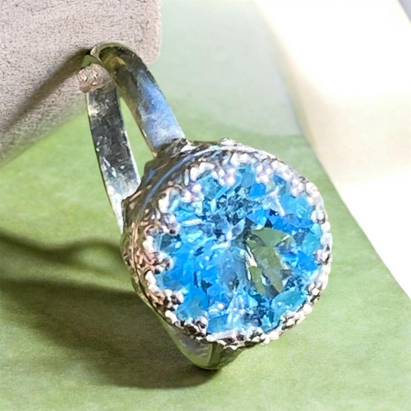 Handcrafted 3ct Brazilian Blue Topaz Sterling Silver Ring Size 7