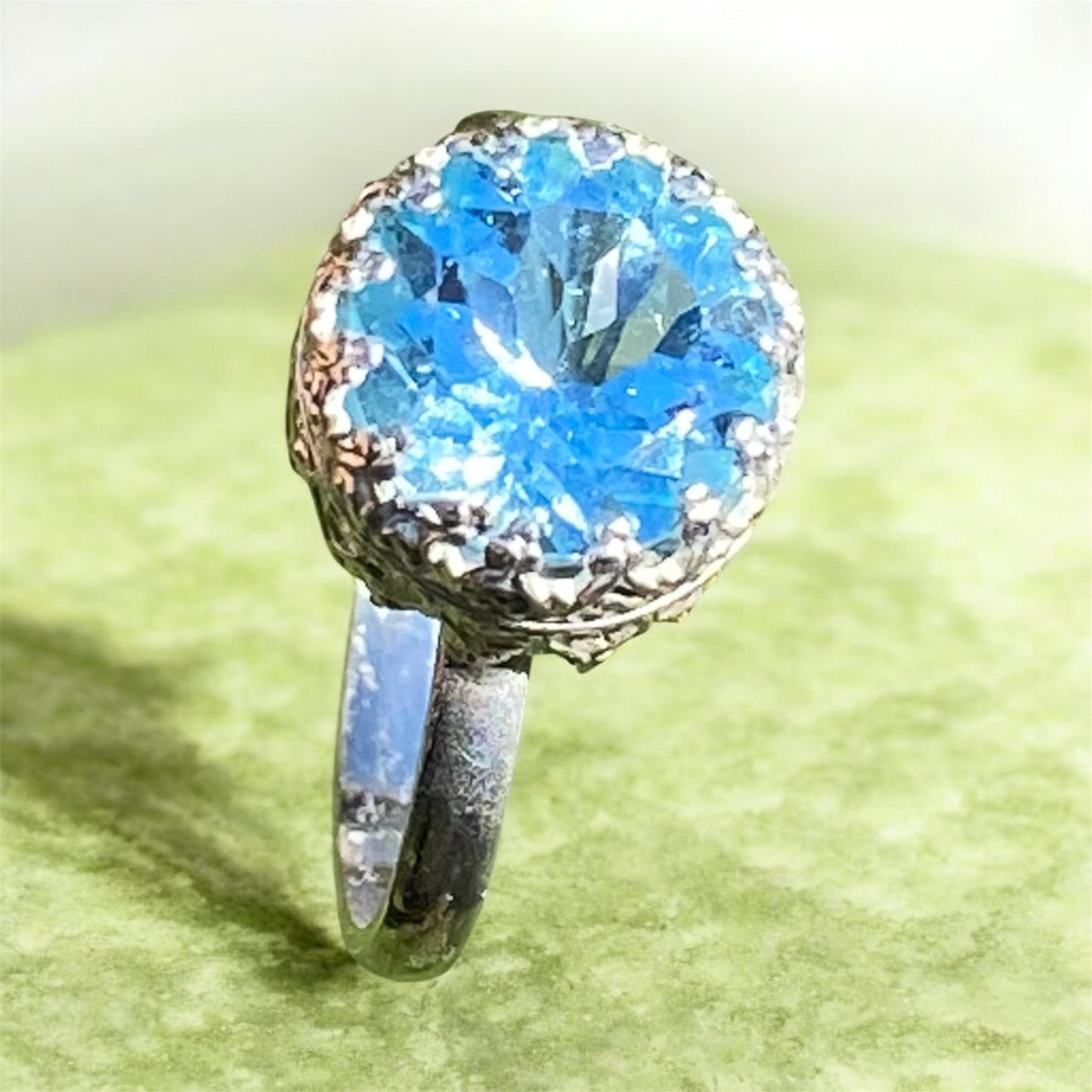 Handcrafted 3ct Brazilian Blue Topaz Sterling Silver Ring Size 7