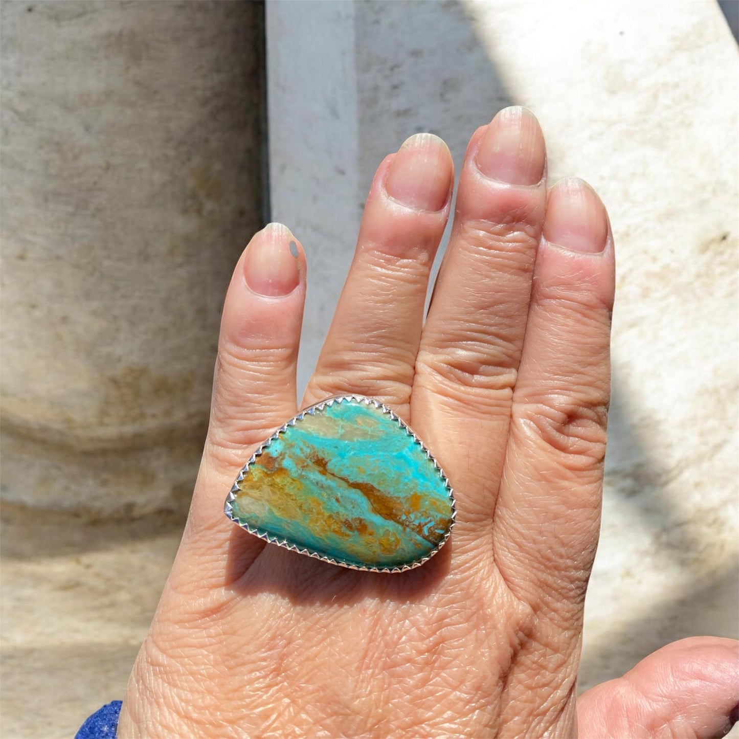 Artisan Kingman Turquoise Sterling Silver Statement Ring Size 7.75