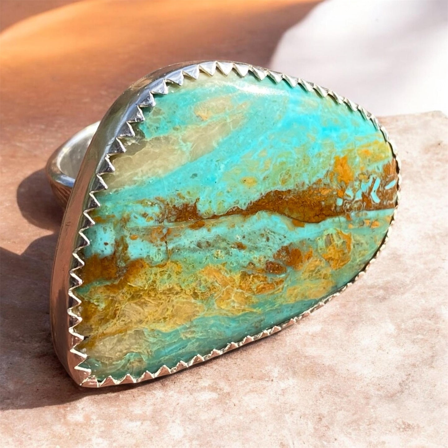 Artisan Kingman Turquoise Sterling Silver Statement Ring Size 7.75