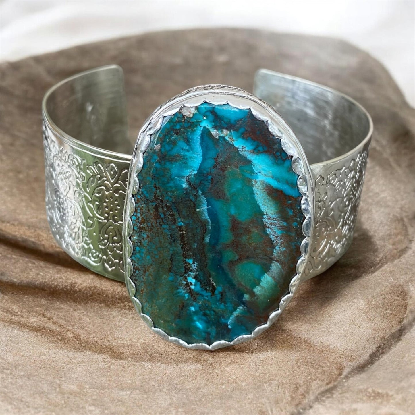 60.50ct Turquoise & Sterling Silver Statement Cuff