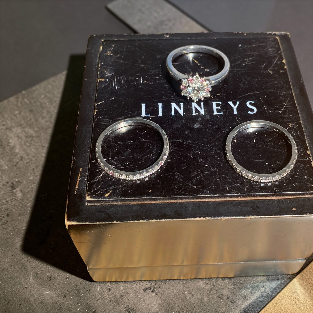 Linneys 18ct White Gold Argyle Pink Diamond Three Ring Suite