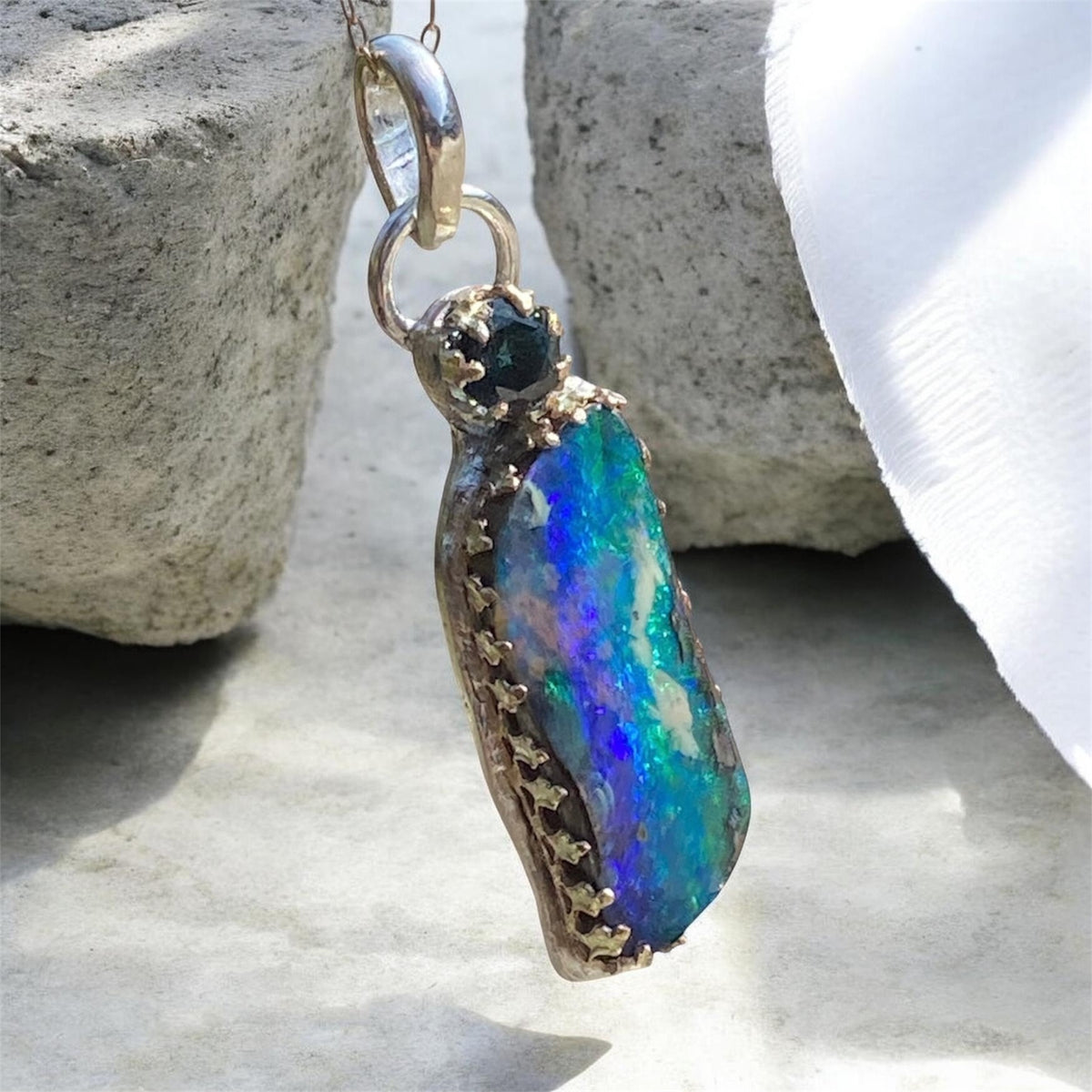 Handmade Australian Sapphire & Opal Pendant
