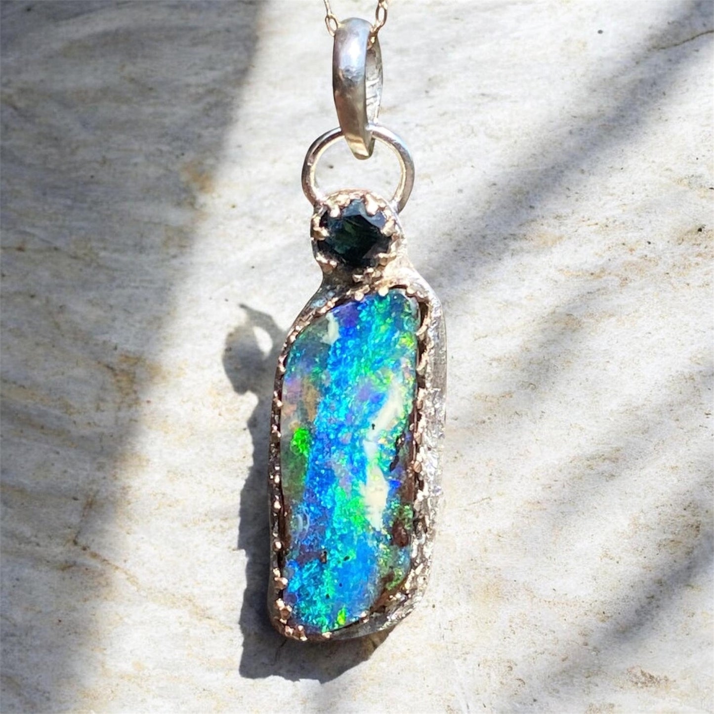 Handmade Australian Sapphire & Opal Pendant