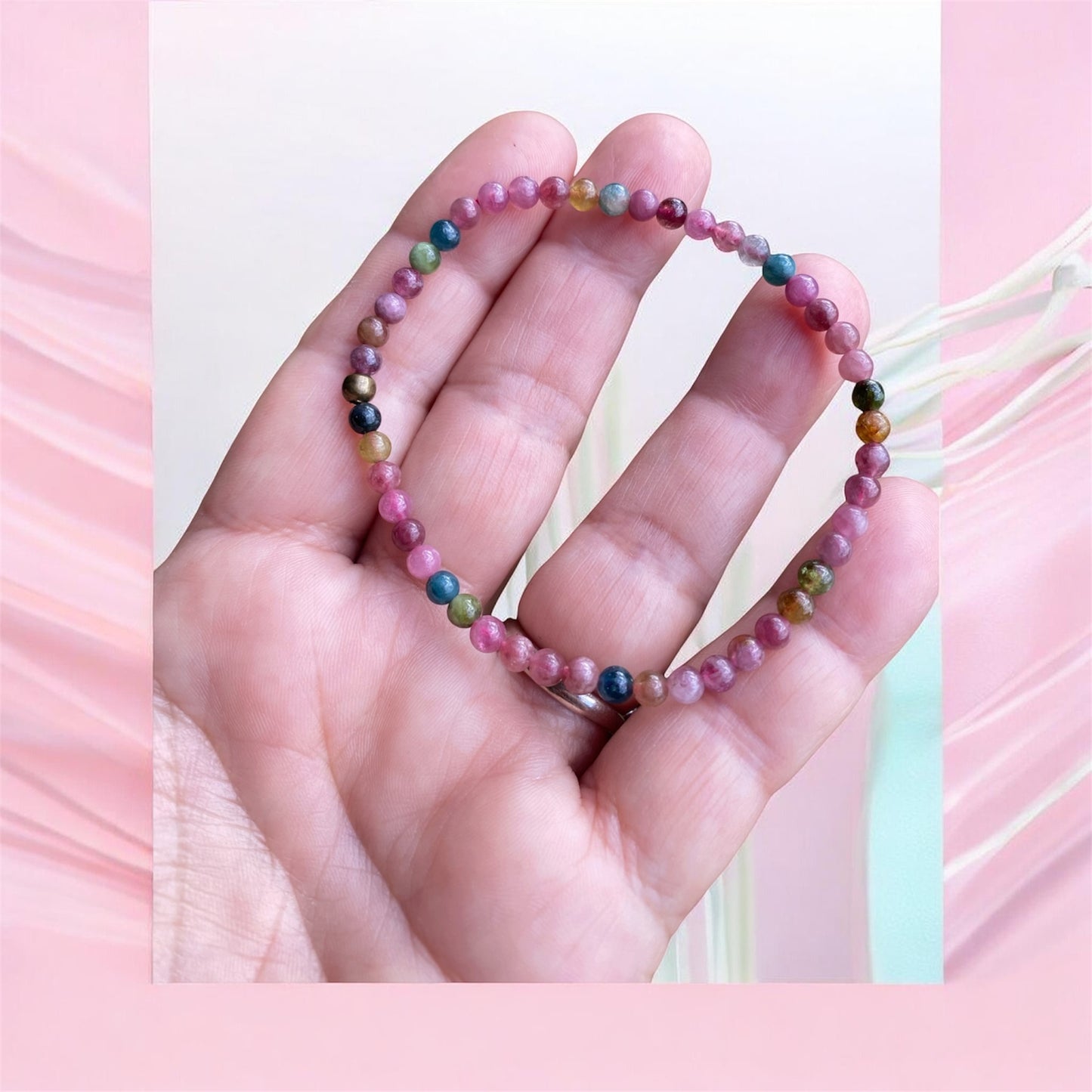 Handmade Rainbow Tourmaline Stretch Bracelet 18 cm
