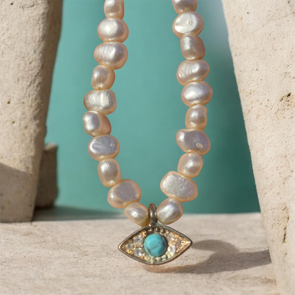 Vintage Freshwater Pearl and Evil Eye Choker
