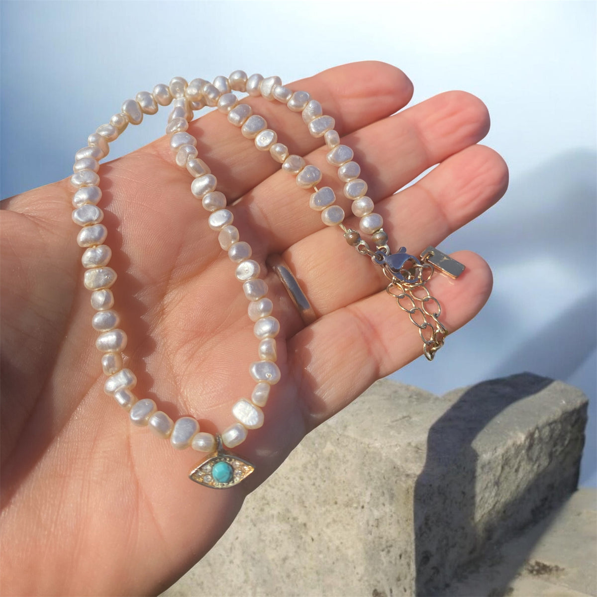 Vintage Freshwater Pearl and Evil Eye Choker
