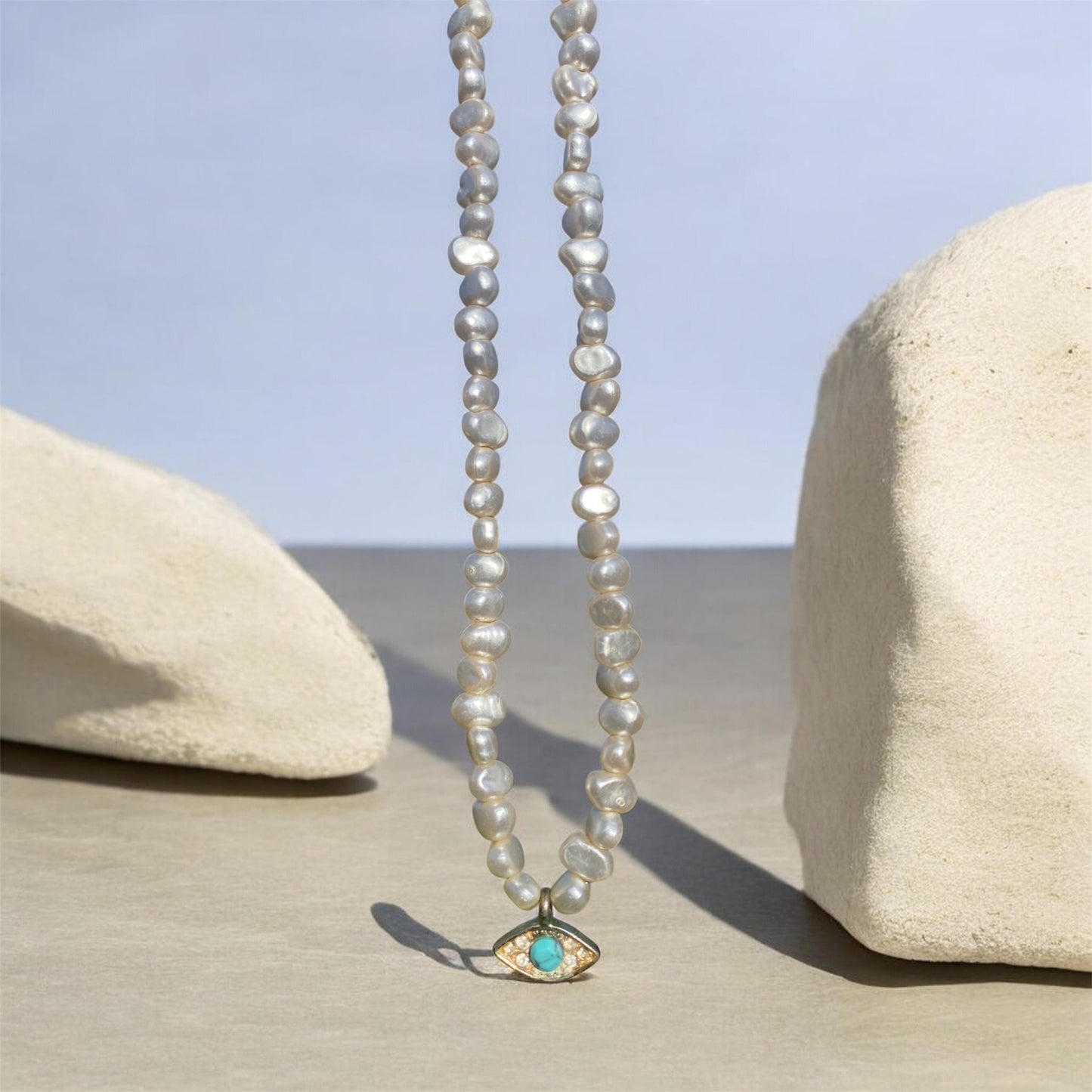 Vintage Freshwater Pearl and Evil Eye Choker