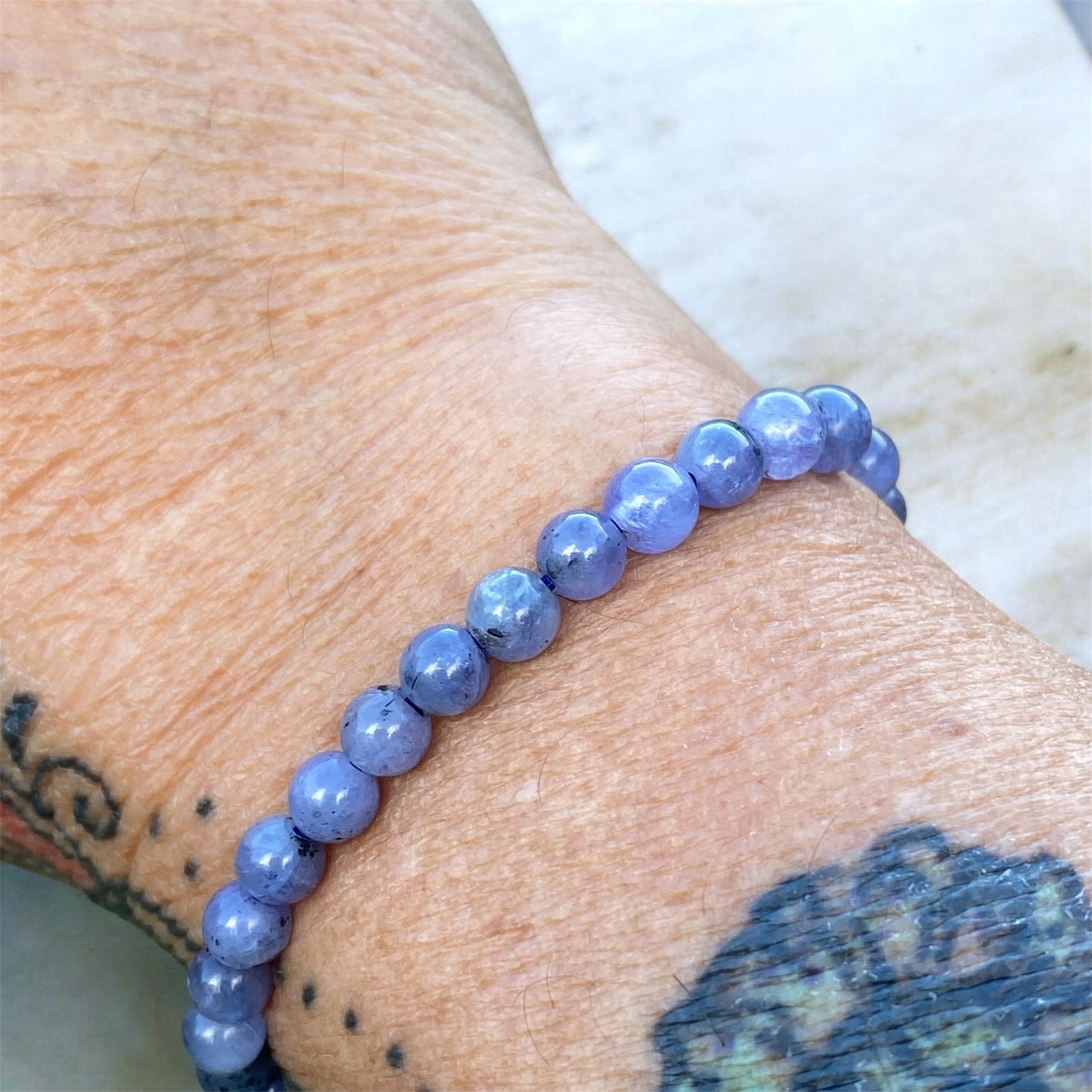 Natural Tanzanite Bead Stretch Bracelet 14 cm