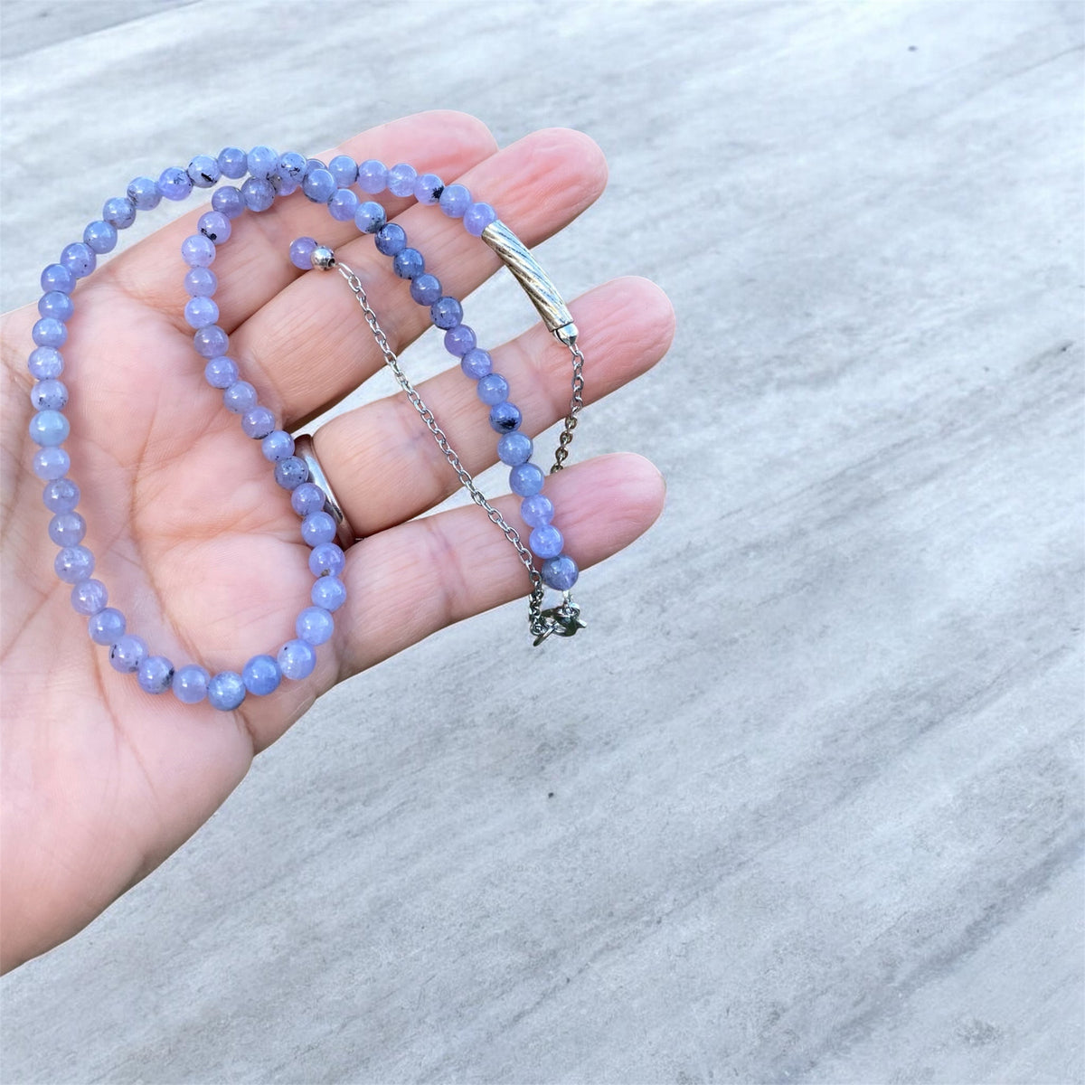 Natural Tanzanite Bead Choker with Beaded Extension