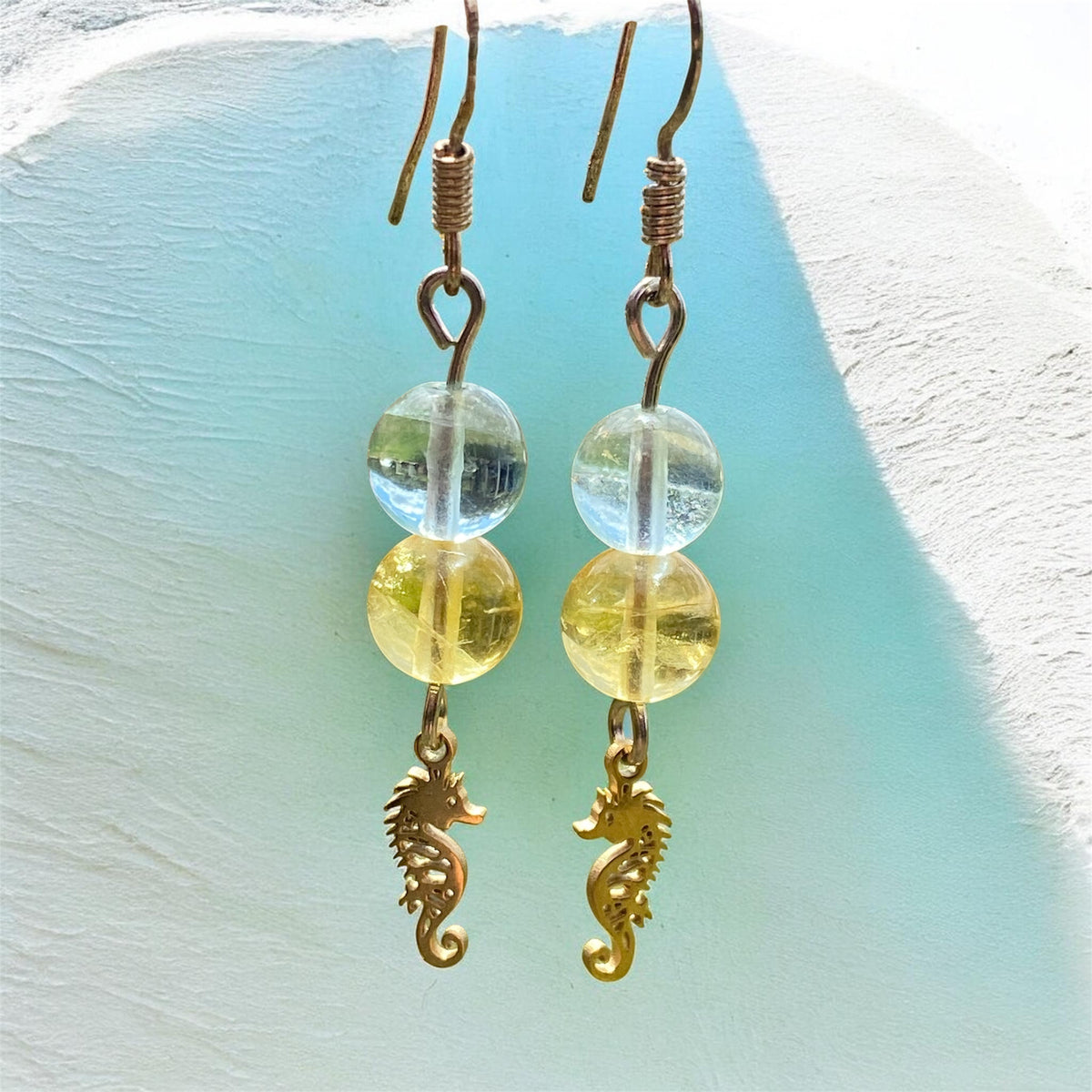Yellow and Mint Green Fluorite Seahorse Earring