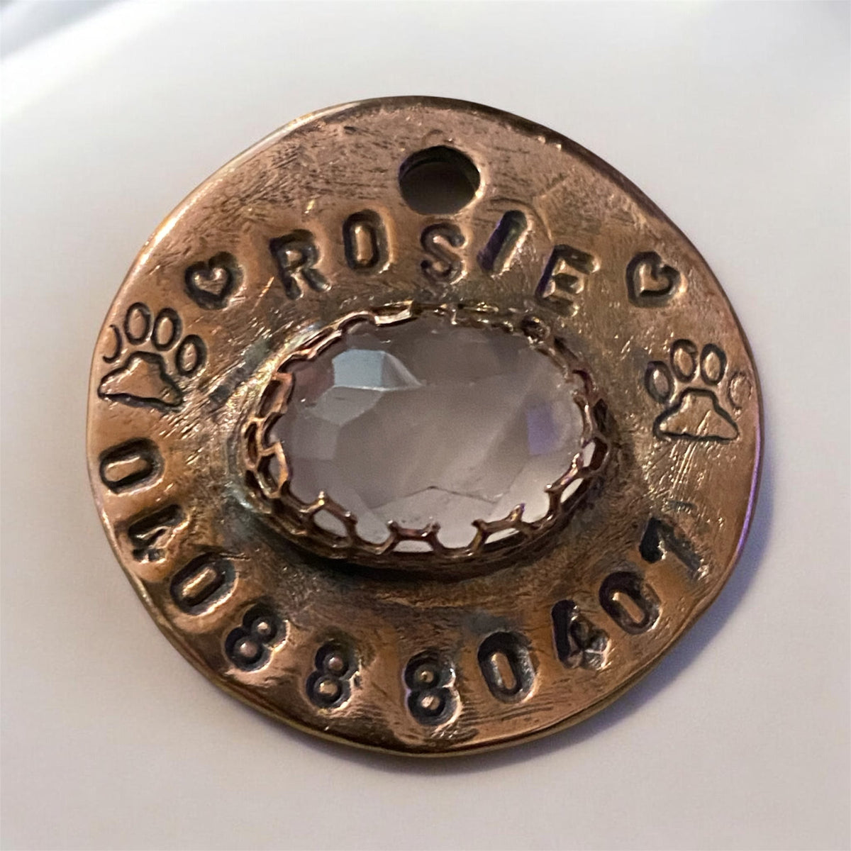 Personalised Copper and Rose Quartz Pet Tag sold