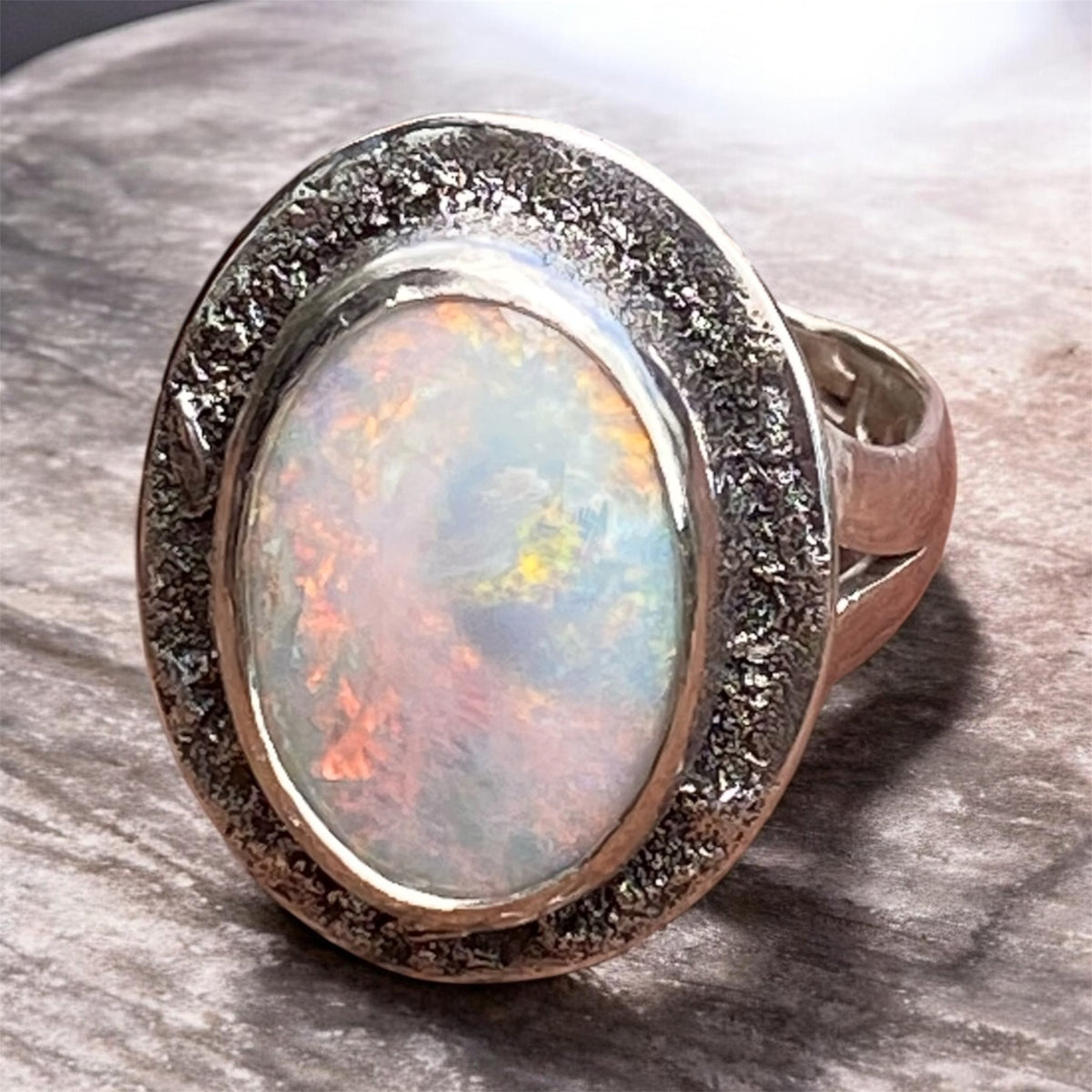 4.80ct Mintabie Opal Sterling Silver Statement Ring Size 6.75