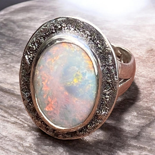 4.80ct Mintabie Opal Sterling Silver Statement Ring Size 6.75