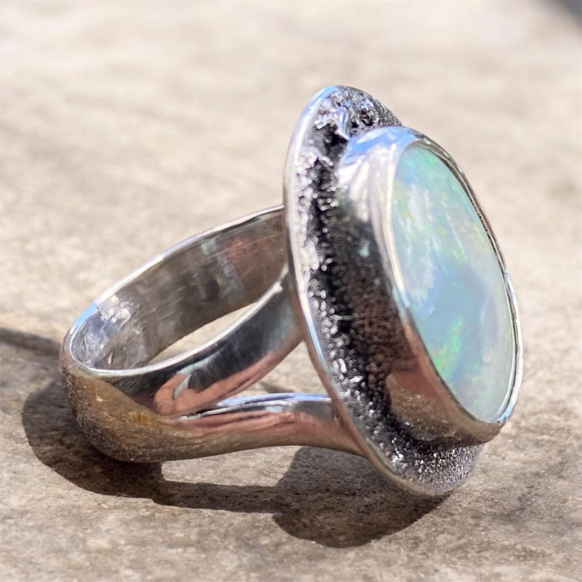 4.80ct Mintabie Opal Sterling Silver Statement Ring Size 6.75
