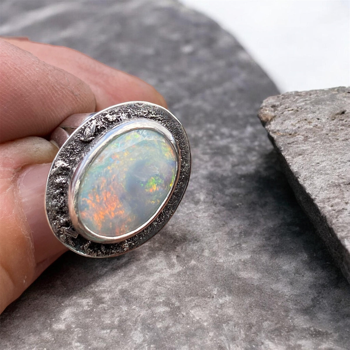 4.80ct Mintabie Opal Sterling Silver Statement Ring Size 6.75