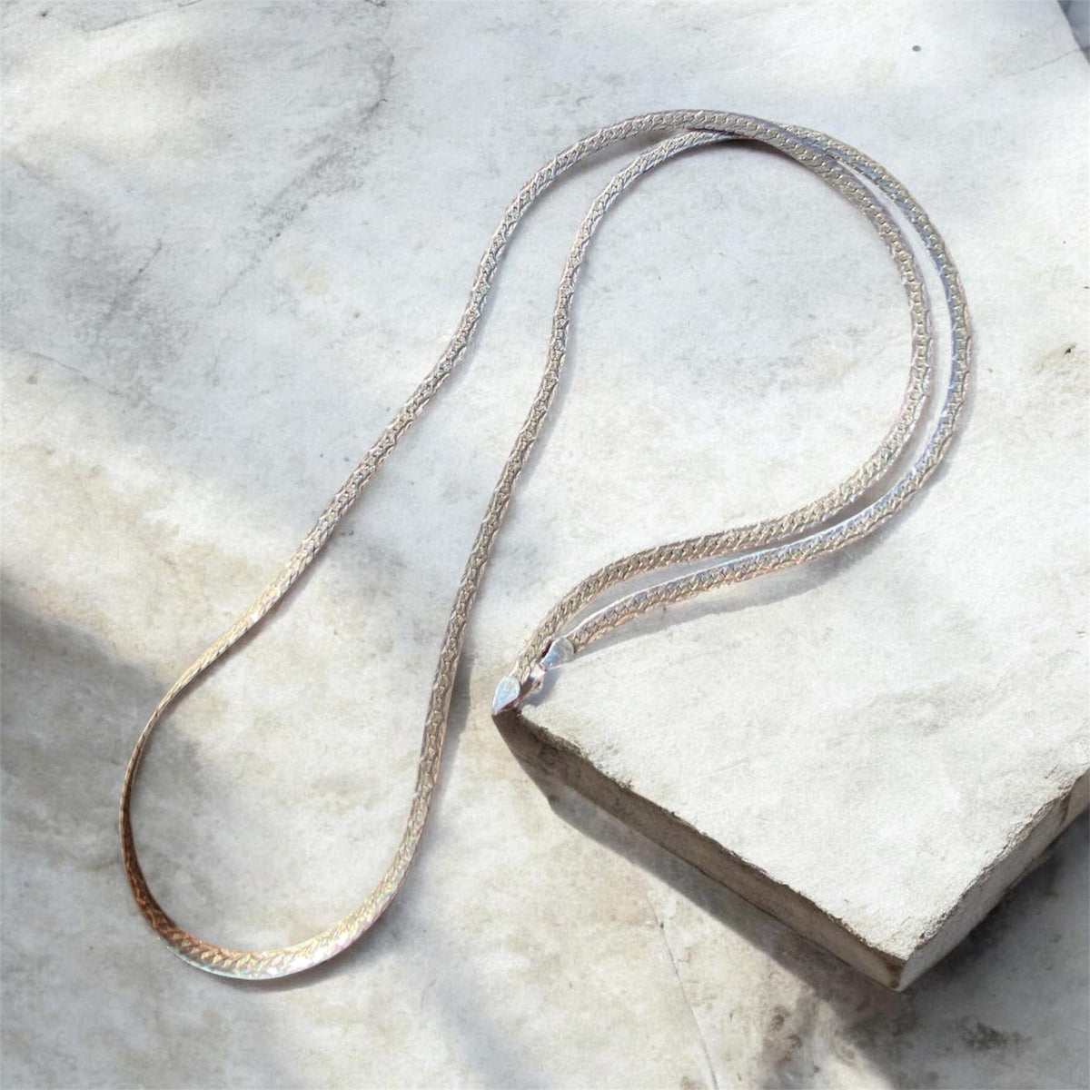 Vintage Italian Sterling Silver Reversible Herringbone Chain