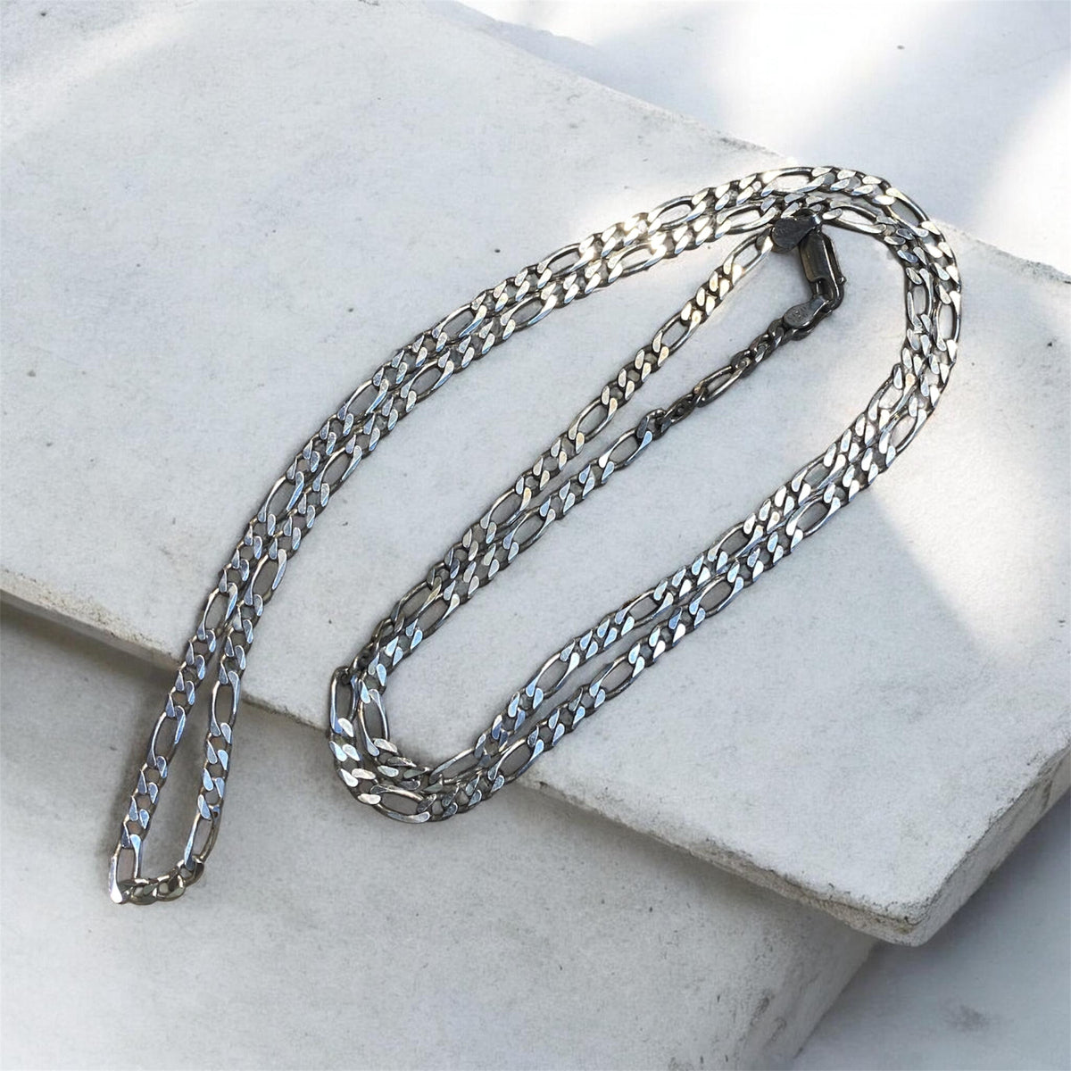Vintage Italian Sterling Silver Figaro Chain 76cm