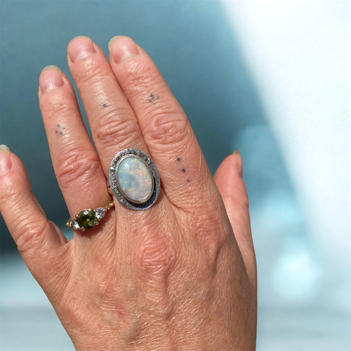 4.80ct Mintabie Opal Sterling Silver Statement Ring Size 6.75