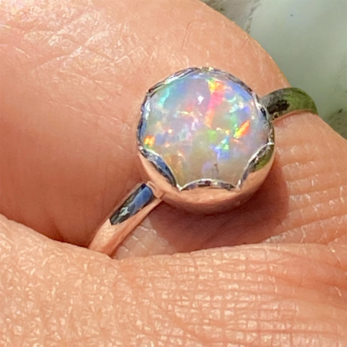 Handcrafted Mintabie Crystal Opal Sterling Silver Ring