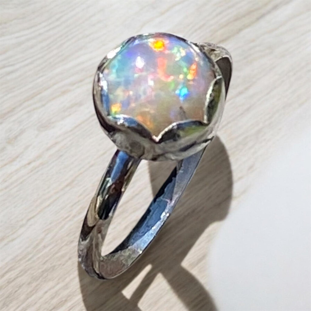 Handcrafted Mintabie Crystal Opal Sterling Silver Ring
