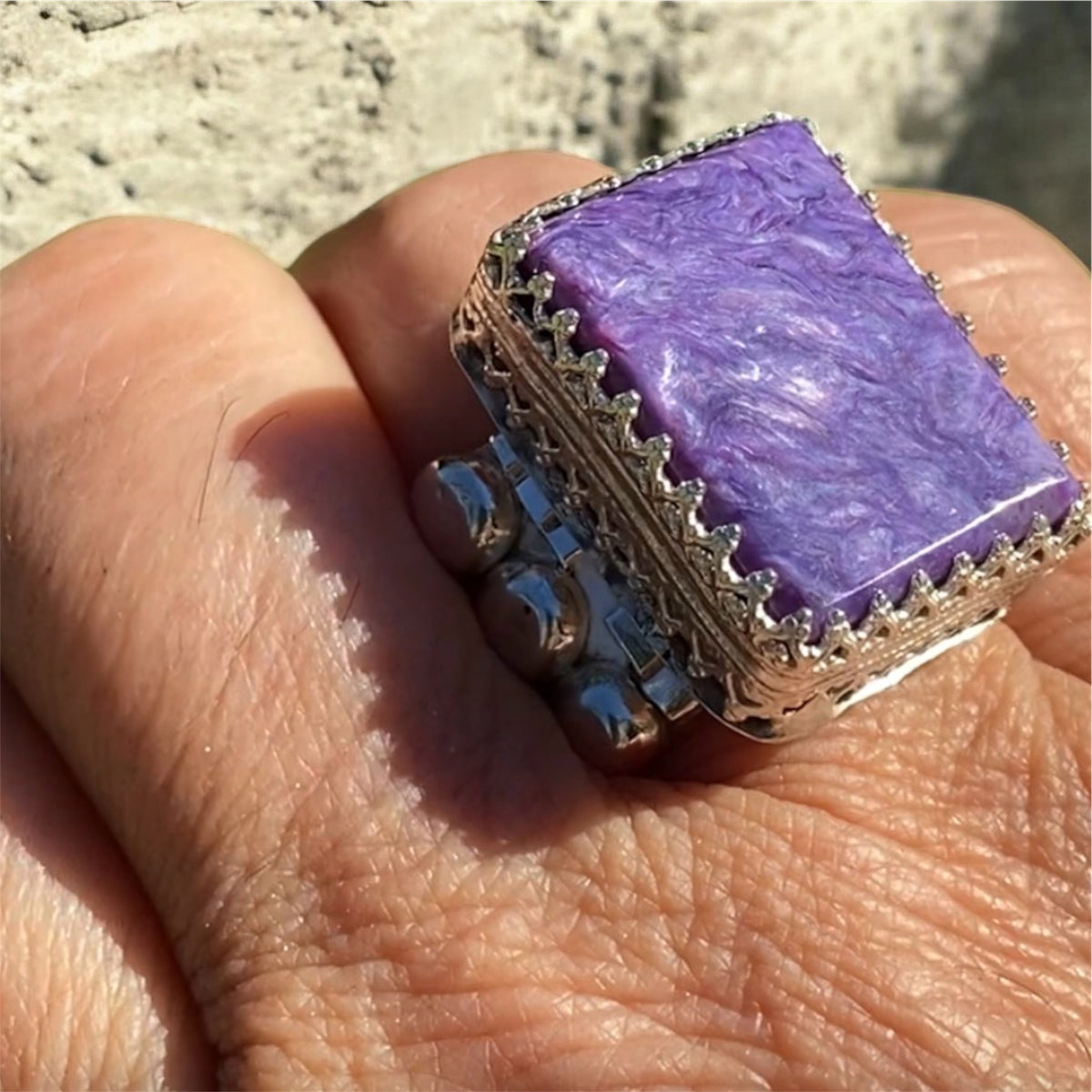 Artisan Charoite Cocktail Ring in Sterling Silver
