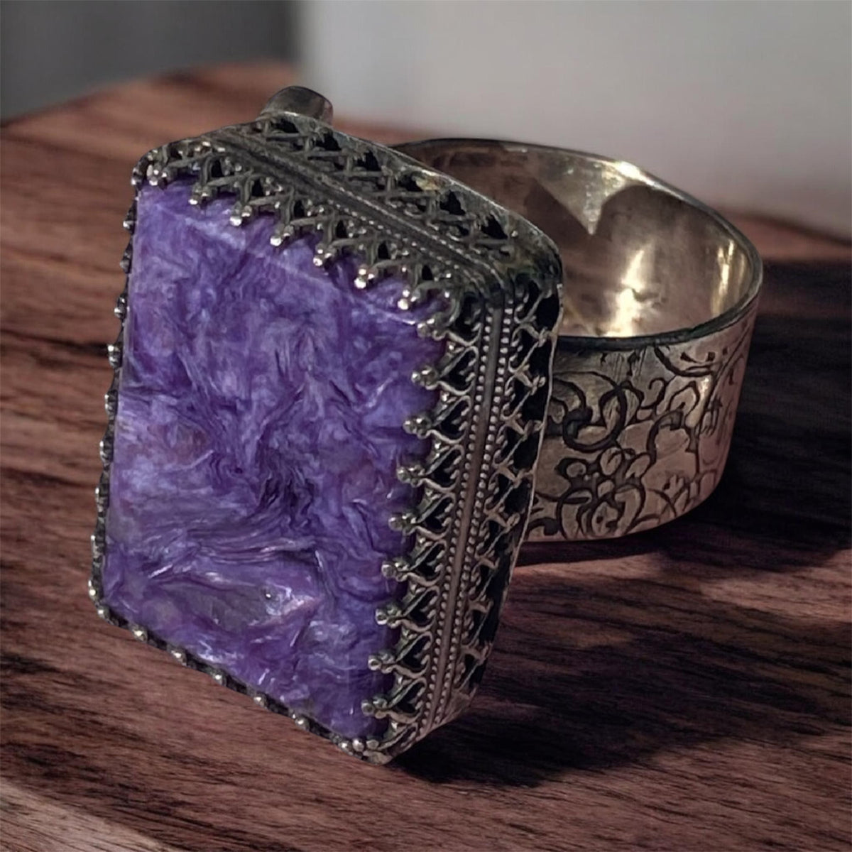 Artisan Charoite Cocktail Ring in Sterling Silver
