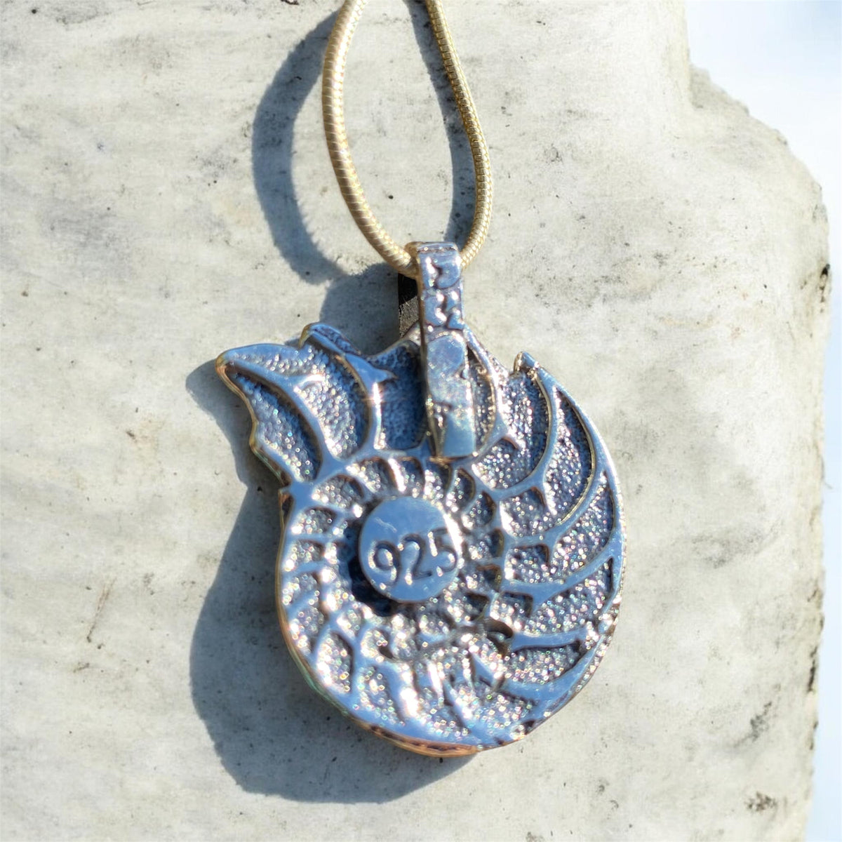 Sandcast Sterling Silver Ammonite Pendant with 45cm Chain