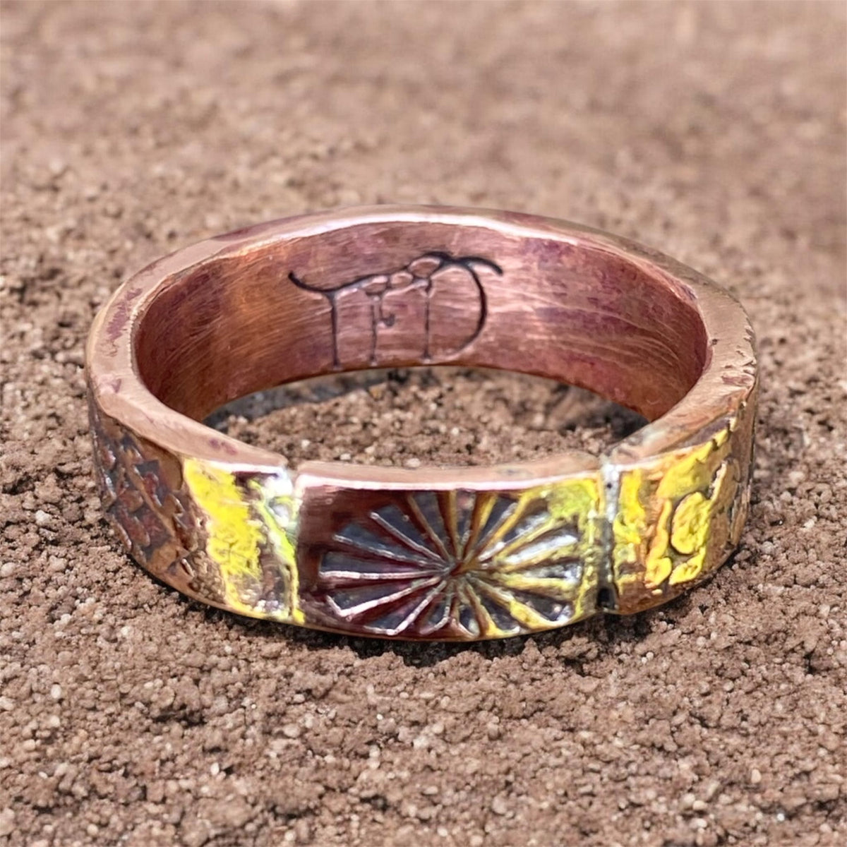 Handmade Textured Copper Sunburst Ring