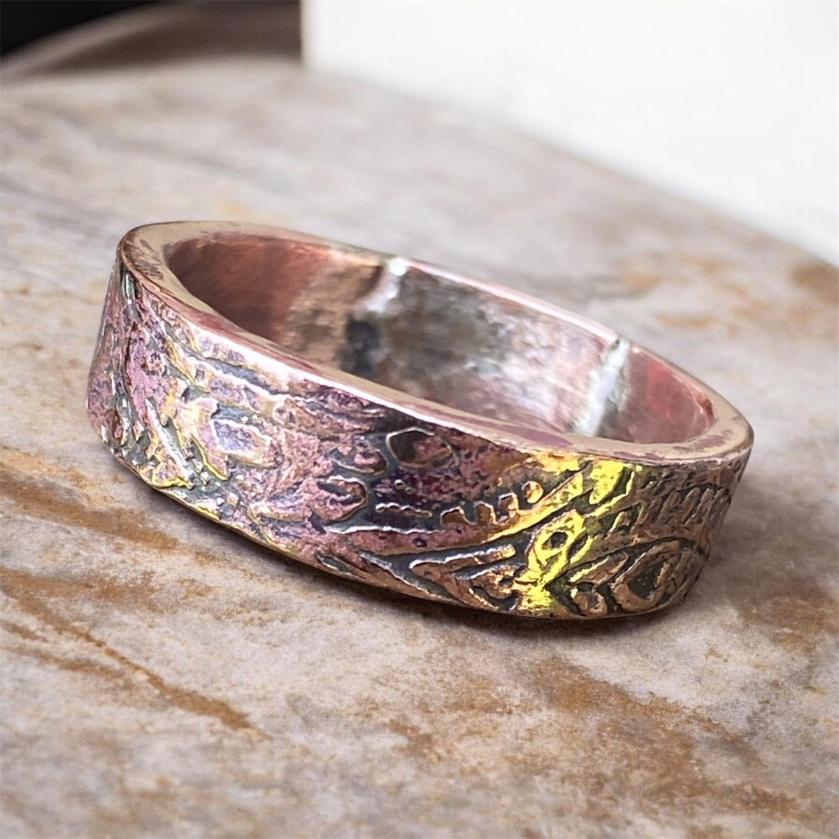 Handmade Textured Copper Sunburst Ring