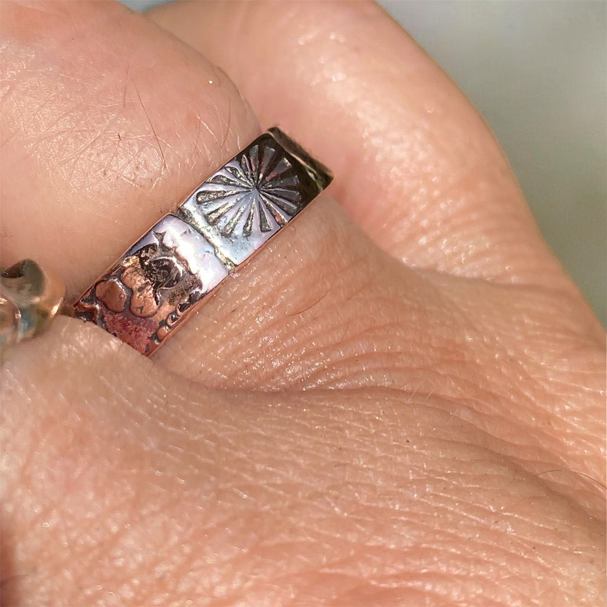 Handmade Textured Copper Sunburst Ring