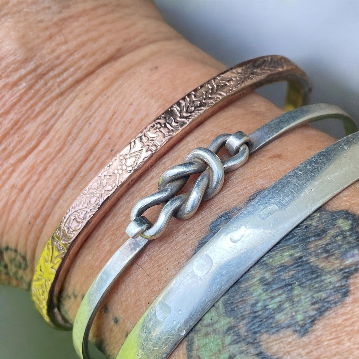 Handmade Textured Copper Bangle 5 mm Wide