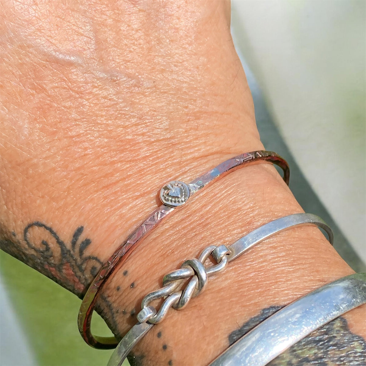 Handmade Hammered Copper Bangle with Sterling Silver Heart