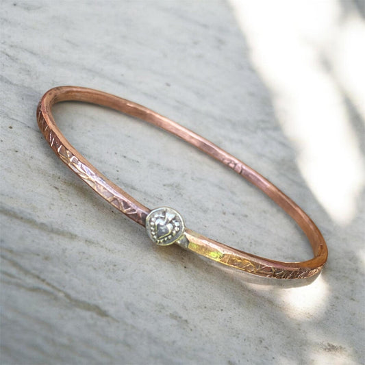 Handmade Hammered Copper Bangle with Sterling Silver Heart