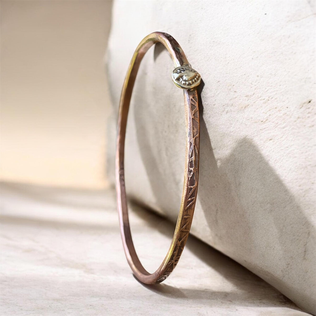 Handmade Hammered Copper Bangle with Sterling Silver Heart