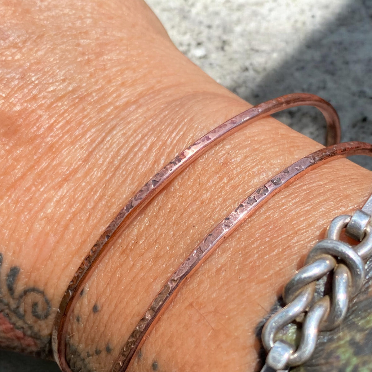 Handmade Star Textured Copper Stacking Bangles