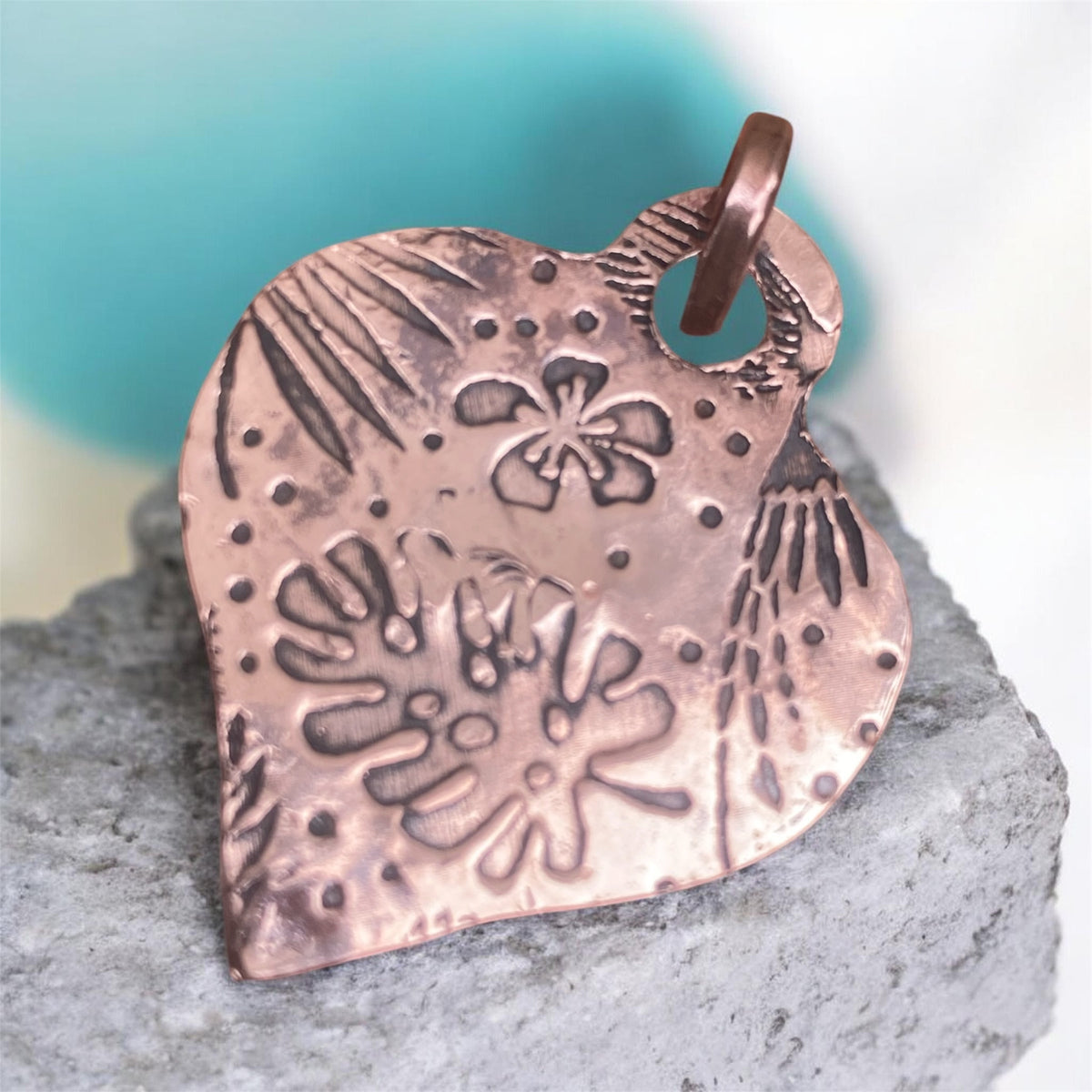 Handcrafted Copper Floral Heart Pendant