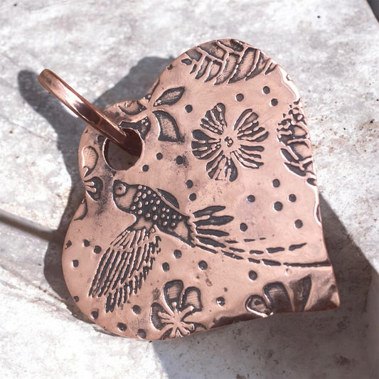 Handcrafted Copper Hummingbird Heart Pendant