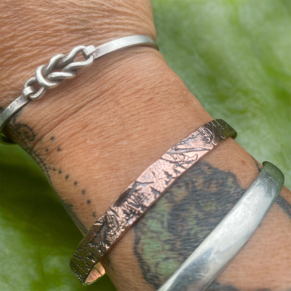 Handcrafted Copper Bangle with Mountain Texture and Western Designs