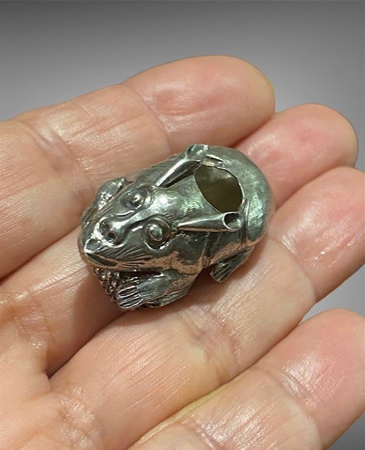 Rare Antique 800 Silver Figural Rabbit Holding Corn Hat/Lapel Clip German c1890