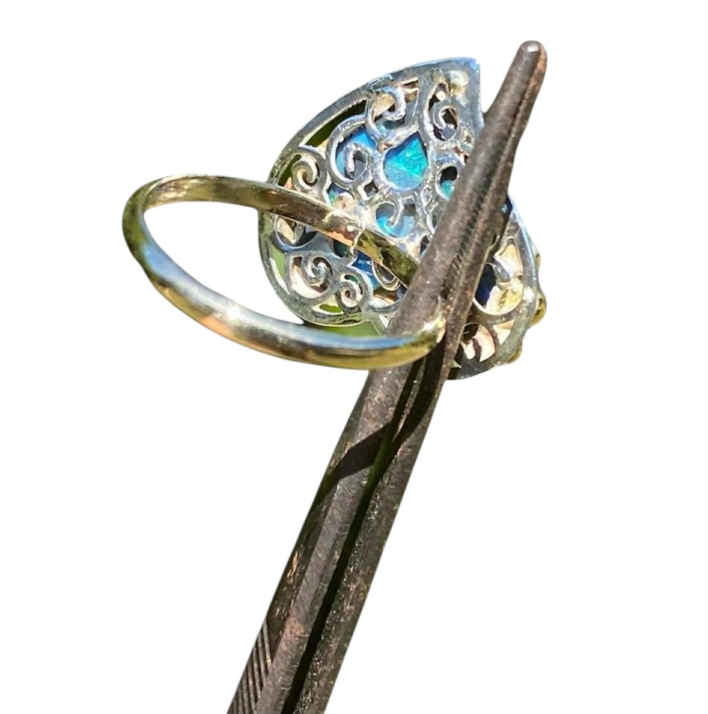 Lightning Ridge Black Opal Heart Ring 3.55ct Solid Opal 9K Gold Handmade