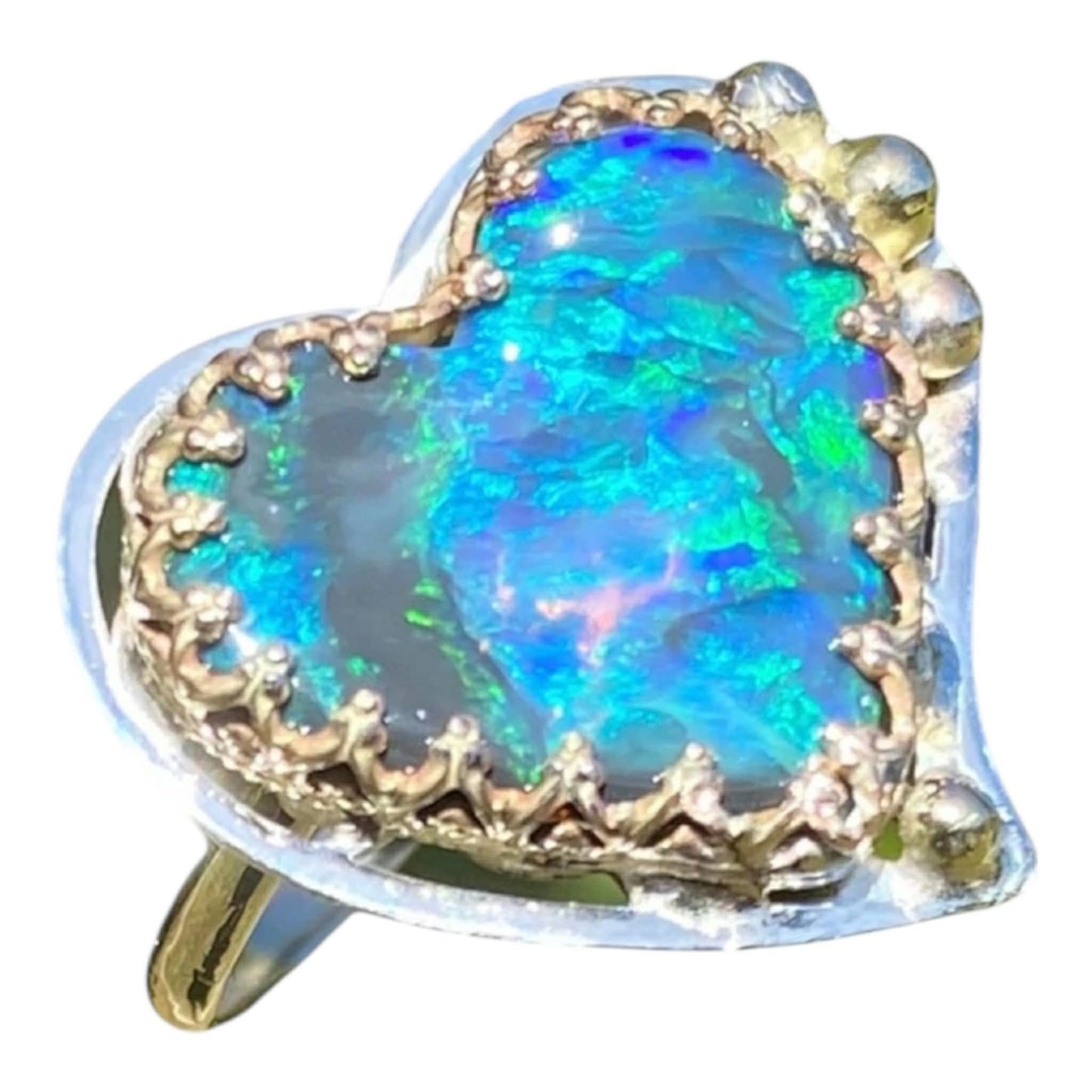 Lightning Ridge Black Opal Heart Ring 3.55ct Solid Opal 9K Gold Handmade