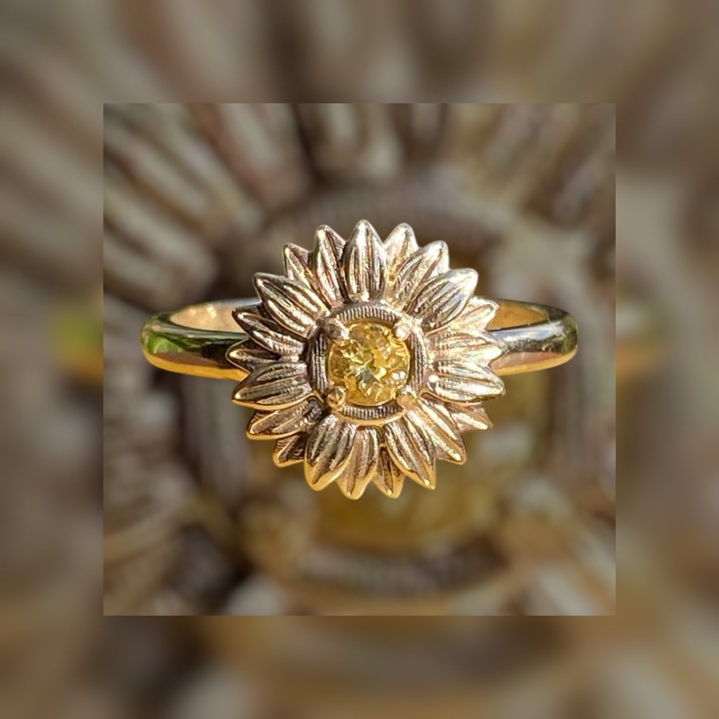 Custom-made 9ct Yellow Gold Sunflower & Citrine Ring sold