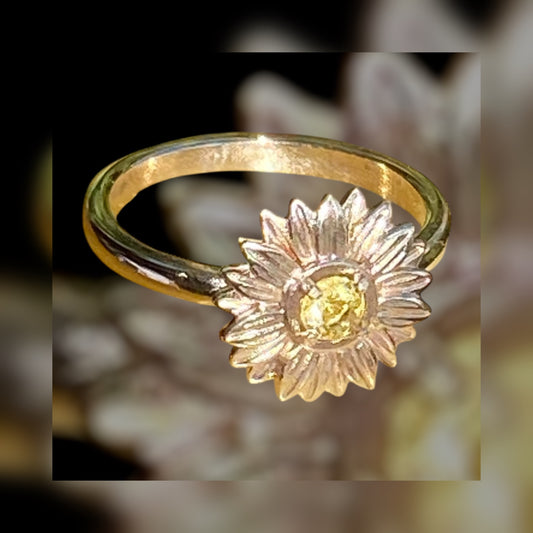 Custom-made 9ct Yellow Gold Sunflower & Citrine Ring sold
