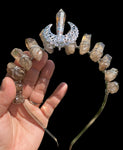 Raw Crystal Princess Crown Tiara with Raven Skull
