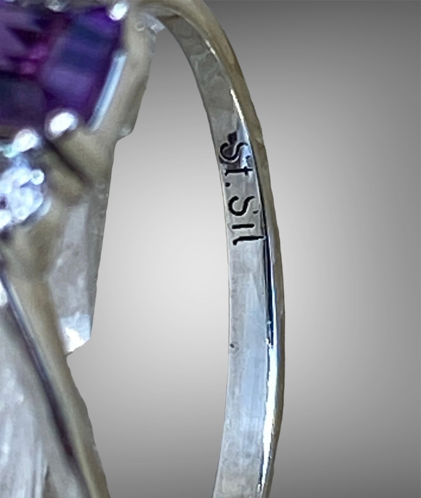Vintage Amethyst Diamond Accent Sterling Silver Ring Size 7.25